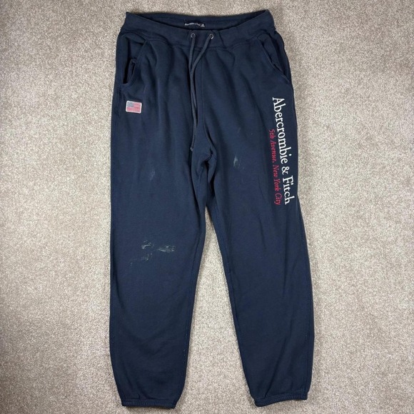 Pants - Abercrombie & Fitch Navy Blue 5th Avenue NYC Sweatpants XL American Flag Joggers